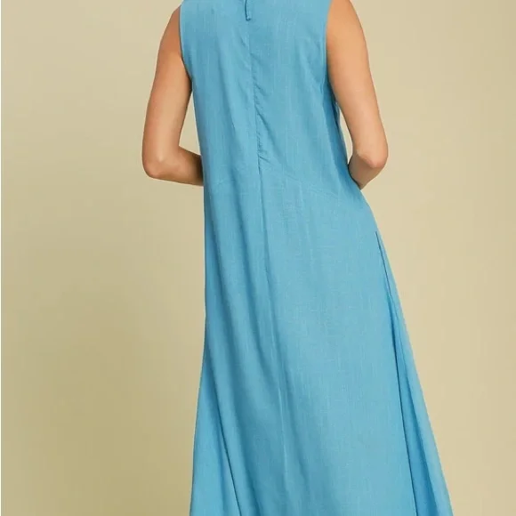 LAST TWO! 155 💕 Umgee Linen Sleeveless Blue Midi Dress - Picture 3 of 5